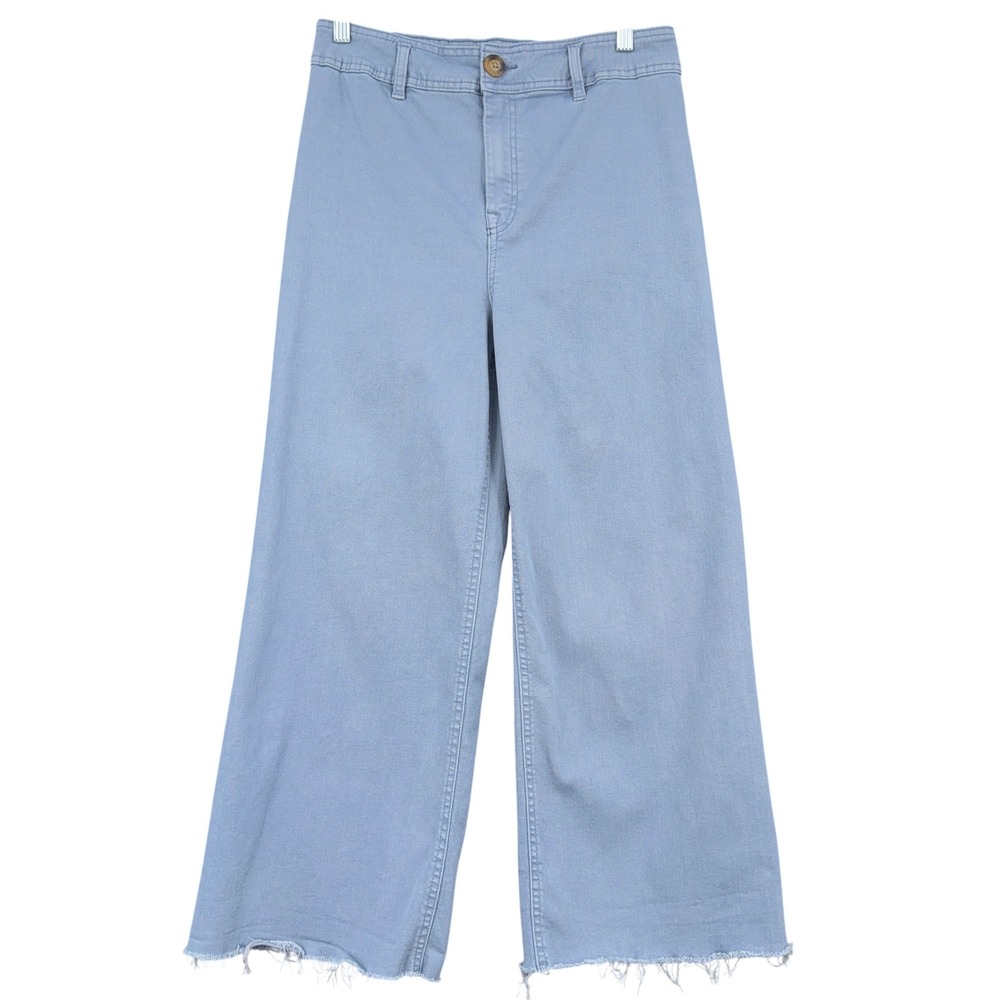 Dex Wide Leg Crop Jeans Womens 29 Denim Light Blue Raw Hem 11173